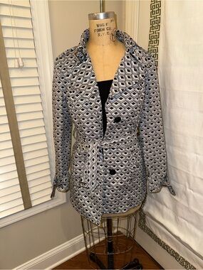 John Richmond Black & White Geometric Trench Coat